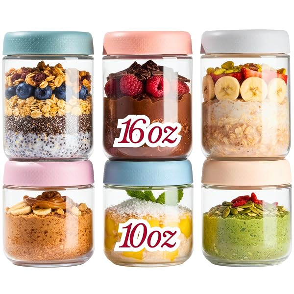 CATIFLIN 6-PACK OVERNIGHT OATS CONTAINERS WITH LIDS, 16OZ...