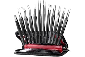 Antonki 12 Pack Precision Tweezers Set for Craft, Soldering, Jewelry, Facial Hair, Eyebrow, Ingrown Hair Removal, Eyelash Extension- with Case