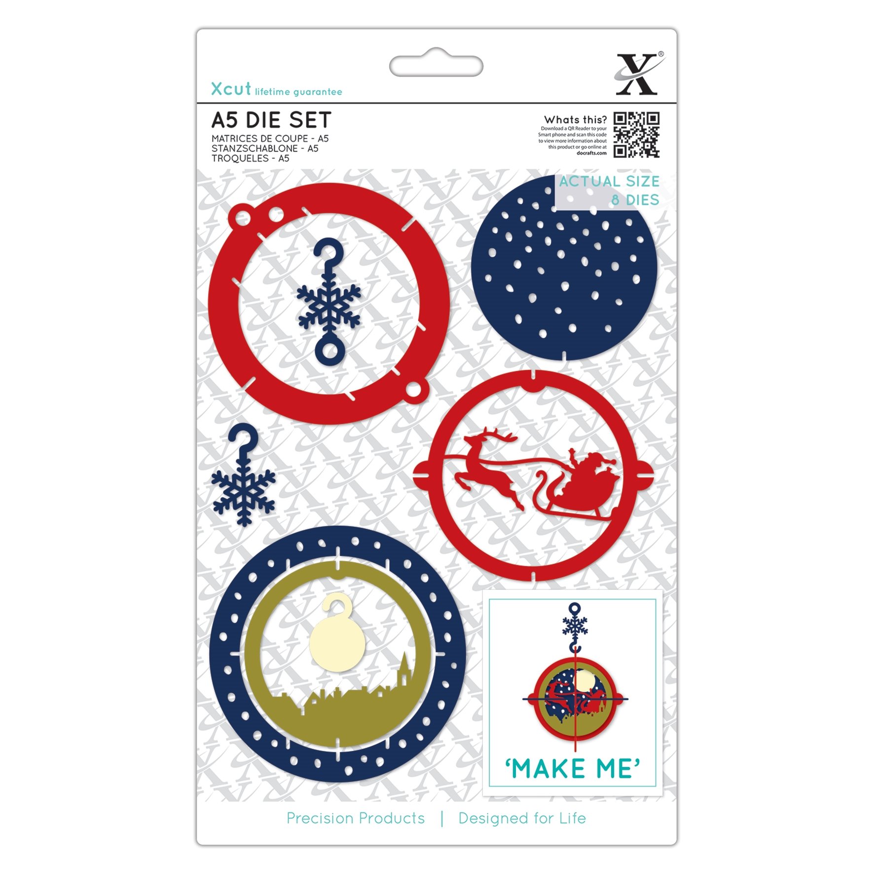 Xcut A5 Dies, Flying Santa Bauble 7 Pieces, Carbon Steel, Art & Craft, Cutting Tool, For Beautiful Decoration, Card Making, Gift Tag Wrapping, Scrapbooking, Invitation Making, Crafters Companion