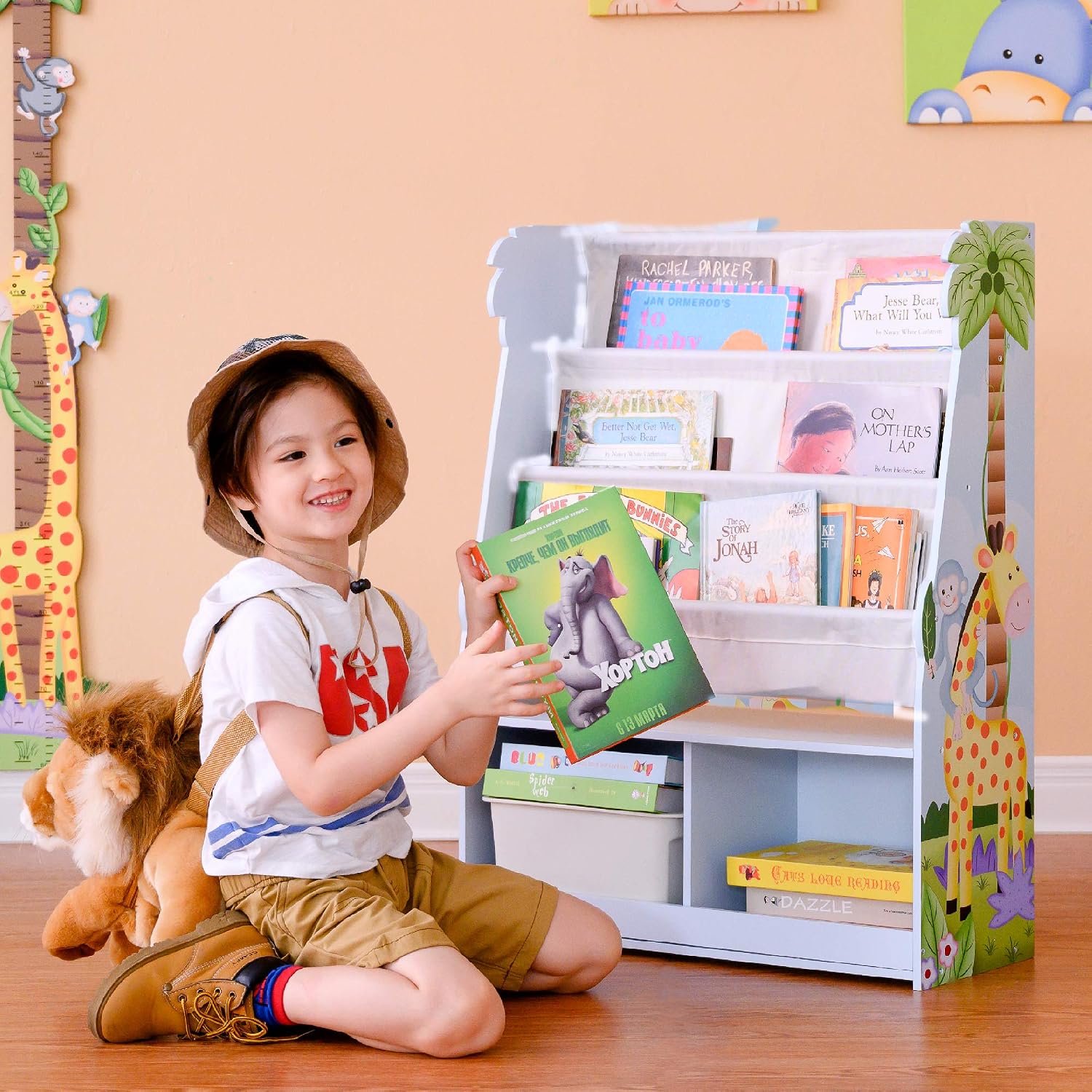 Fantasy Fields Sunny Safari Kids Wooden Bookcase with Storage Multi TD-13410SS, Multicolor