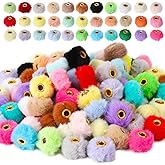 Clapzooki 100 Mixed Color Pom Poms Beads, 0.8 Inch, Faux Fur, Round, Loose Beads for DIY Jewelry Making, Crafts Accessories