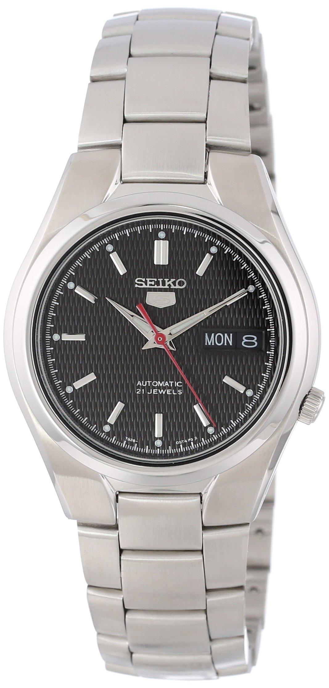 Seiko Reloj automático de pulsera de acero inoxidable con esfera negra SNK607 Seiko 5 para hombre