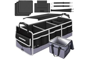 COOGEO Car Trunk Organizer with Portable Leak Proof Cooler Bag, 3 Compartments Collapsible Car Organizers and Storage with Foldable Cover, Christmas Gifts, Suitable for SUV, Auto, Truck, Minivan