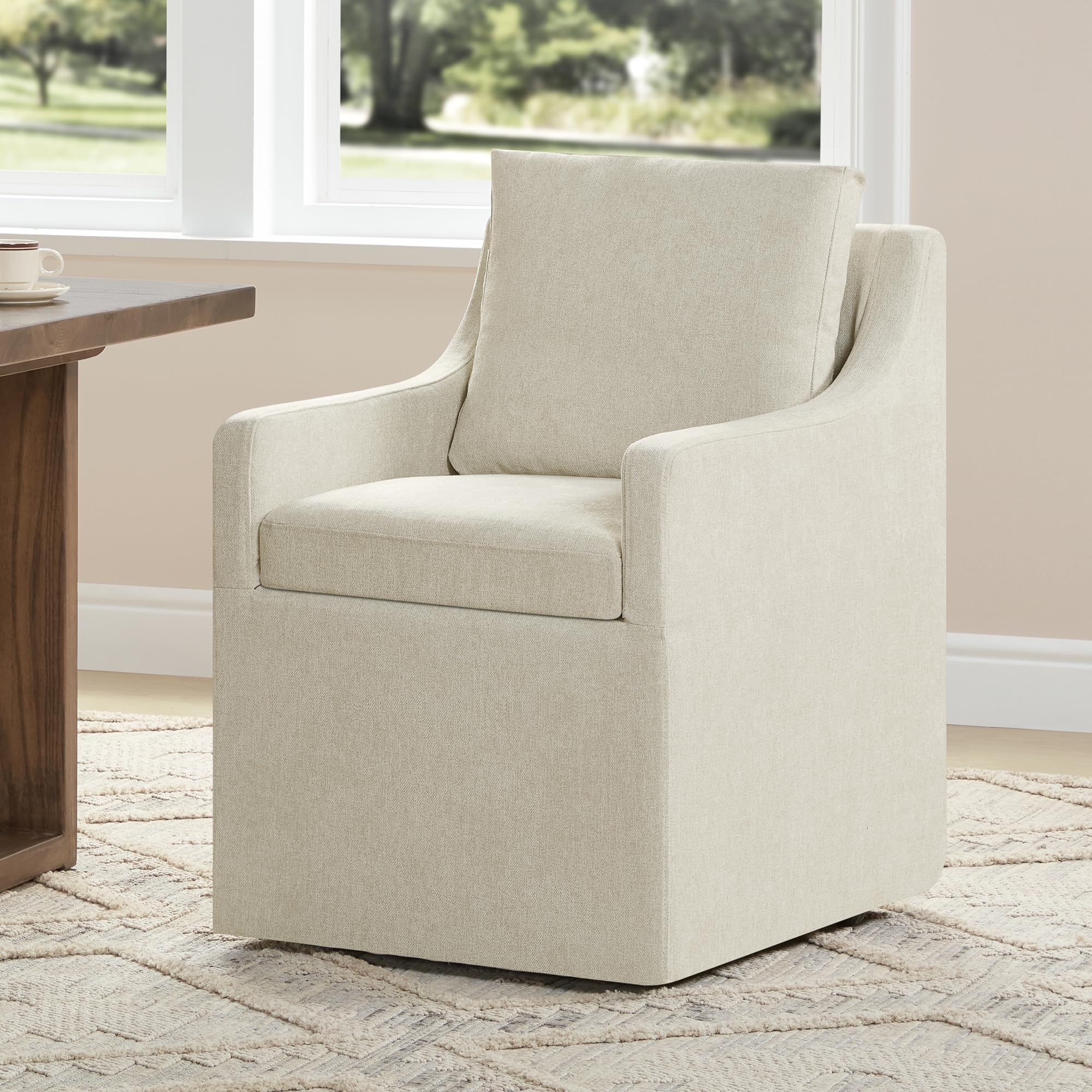 Photo 1 of KISLOT Upholstered Dining Chairs with Casters Washable Cover Side Deskchair with Rollers for Diningroom, Living Room, 1 Box