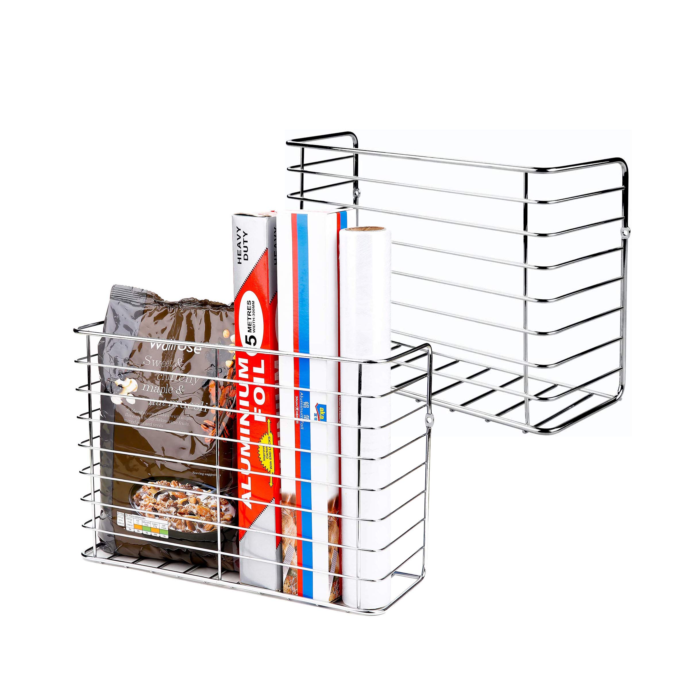 TreeLen 2 Pack Wall Door Mount Kitchen Wrap Organizer Rack,Cabinet Door/Pantry Door/Wall Mount Kitchen Storage Organizer Basket Versatile The metal storage basket Kitchen Storage