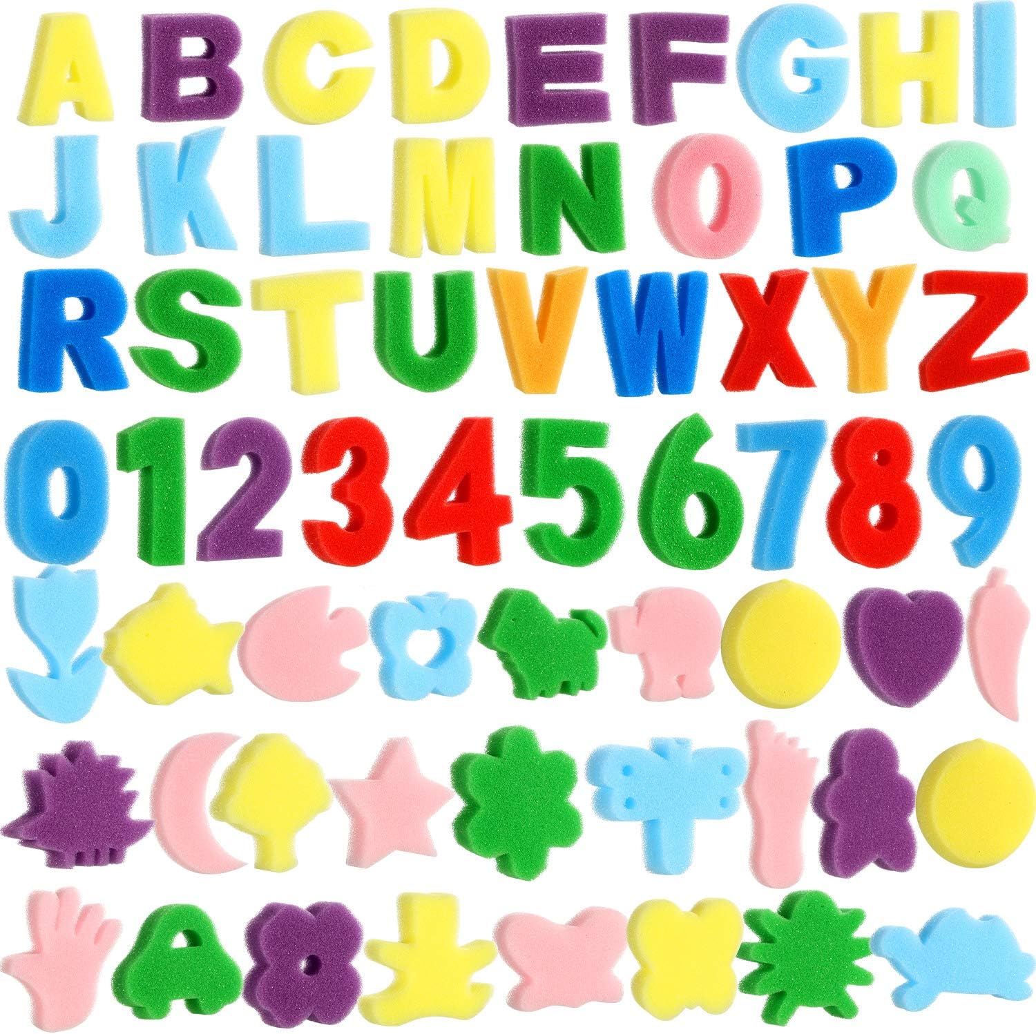 Gejoy 64 Pieces Sponge Painting Kit for Kids Alphabet Numbers Animal Paint Sponges Painting