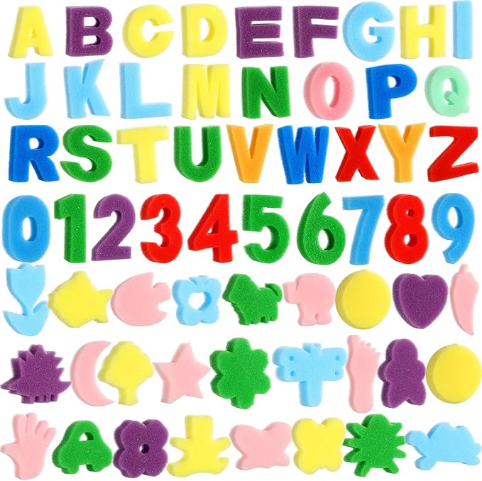 Gejoy 64 Pieces Sponge Painting Kit for Kids, Alphabet