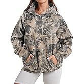 Ziesexy Womens Camo Hoodies Maple Leaf Print Oversized Hooded Pullover Shirt Fleece Long Sleeve Camo Sweatshirt With Pocket