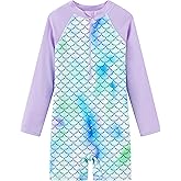 LIBREDGE Girls Long Sleeve Rash Guard Swimsuits Zipper Bathing Suits