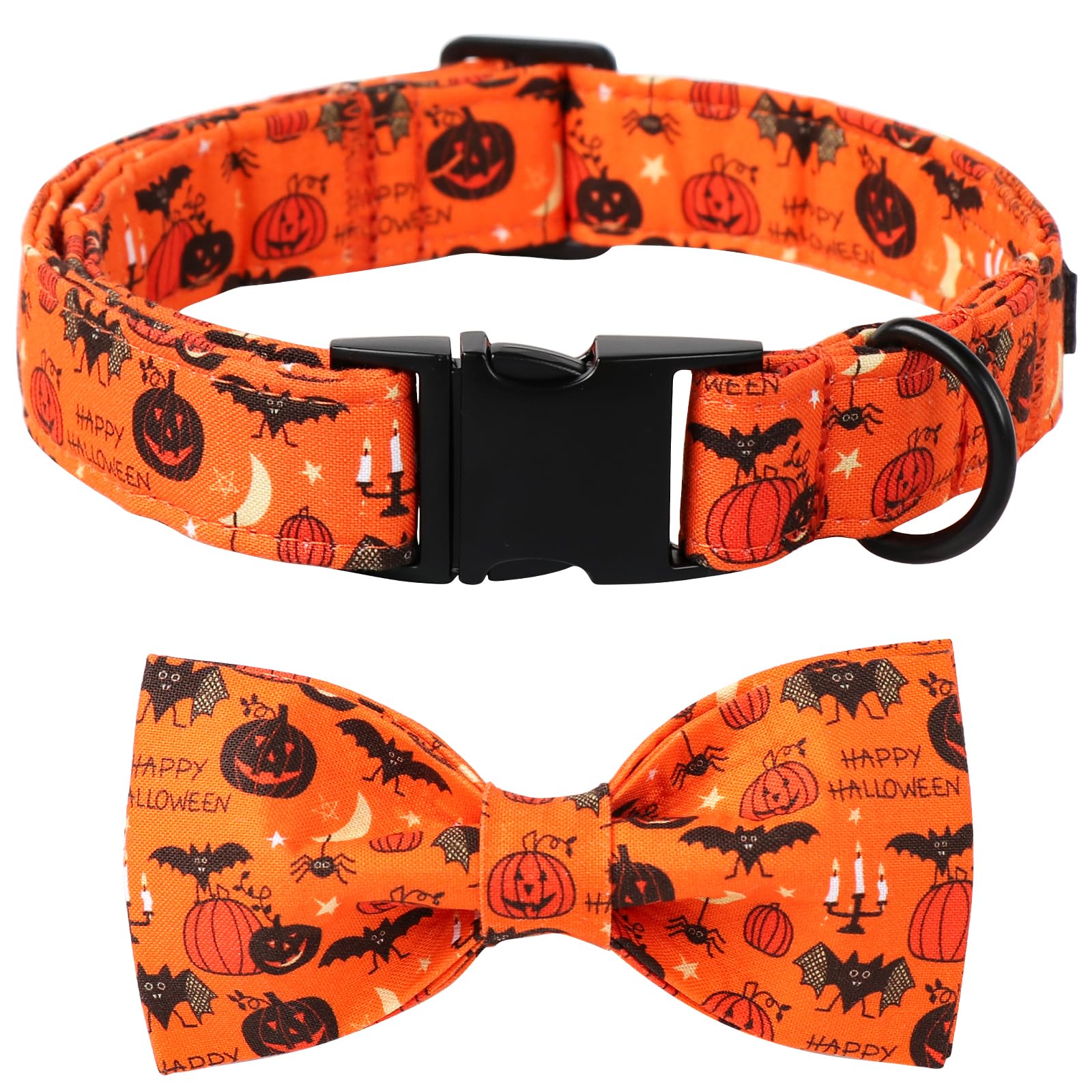 Lionet Paws Fall Halloween Dog Collar, Cute Bat Pumpkin Dog Collar for Small Dogs, Adjustable Cotton Orange Pet Collars Puppy Collar for Small Dogs