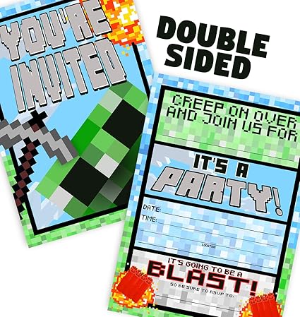 Amazon Com Pixel Party Large Invitations 12 Invitations 12