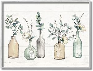 Stupell Industries Bottles and Plants Farm Wood Textured Grey Framed Wall Art, 11 x 14, Design by Artist Anne Tavoletti