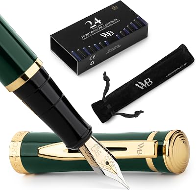 Wordsworth & Black Racing Green Fountain Pen Medium Nib Set with 24 Cartridges