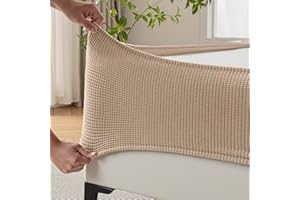 MIYE Jacquard Fabric Box Spring Cover,Super Stretchy Wrap Around 4 Sides Elastic Bed Skirt,Wrinkle & Fading Resistant,Washable & Easy Fit. (Cream, Queen)