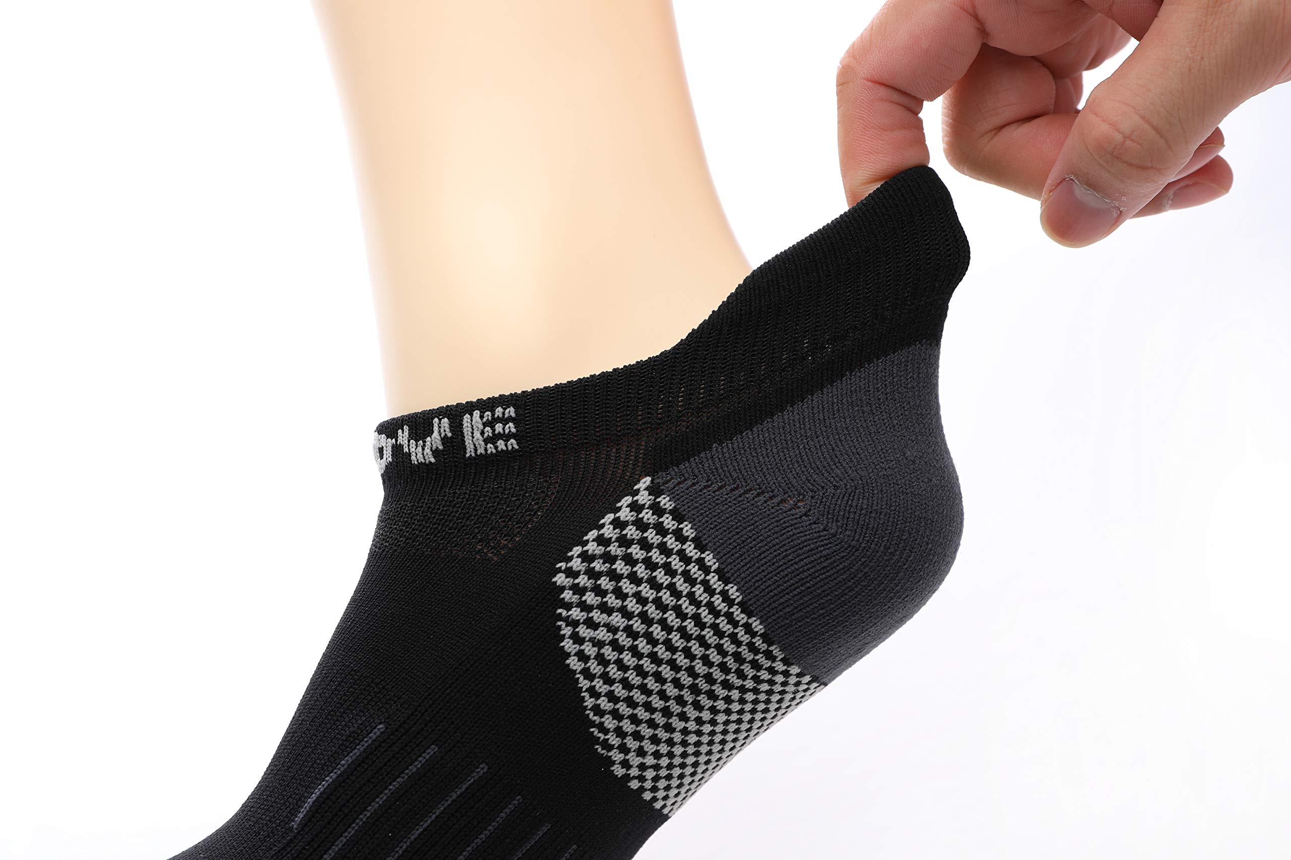 RuRu Monkey Mens No show Sport Socks, Moisture Control, Arch Support (Black and Grey 6Pair)