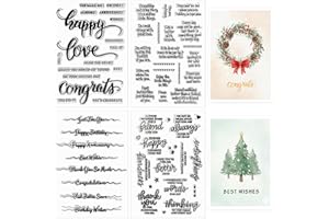 Outus 4 Pcs Merry Christmas Words Clear Stamps Blessing Sentiment Words Silicone Stamps for Card Making Christmas Crafting Pattern Christian DIY Scrapbooking Photo Album Decoration(Classic)