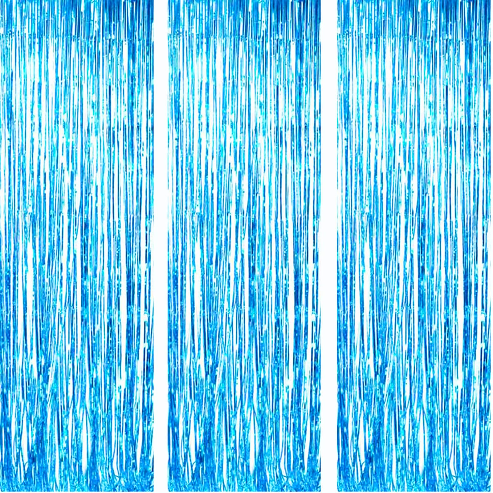 AILEXI 3 Pack 3ft*8ft Metallic Tinsel Curtains Foil Fringe Shimmer Streamers Curtain Door Window Decoration for Party Supplies - Light Blue