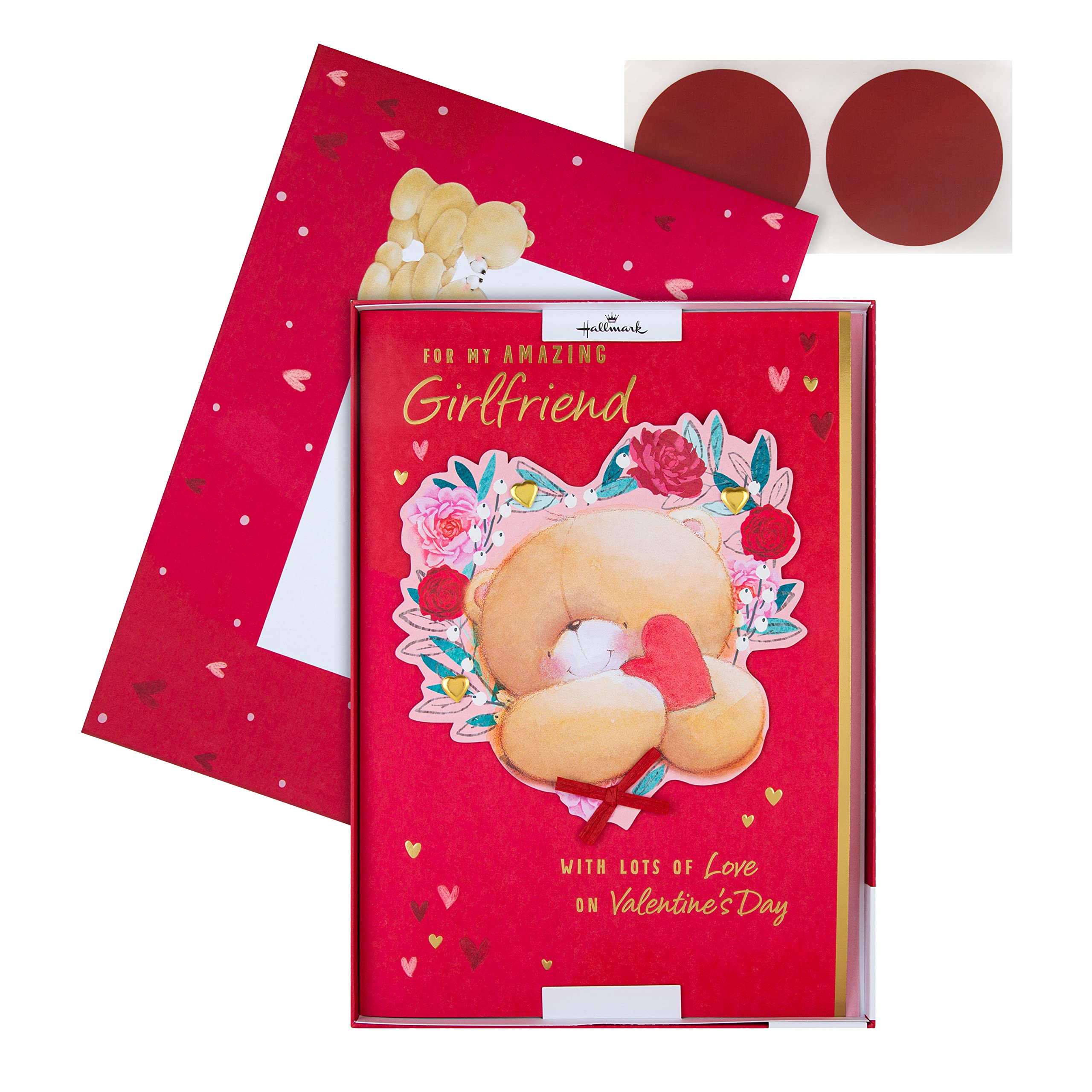 Hallmark Luxury Boxed Valentines Day Card for Girlfriend, Adorable Forever Friends Design with Gift Box, Red