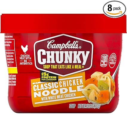 Campbells Chunky Classic Chicken Noodle Soup Microwavable Bowl, 15.25 oz. (Pack of 8)