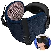 SARISUN Travel Pillows for Airplanes, Airplane Pillow for Long Flight Car Road Trip, Airplane Head Strap with Sleep Eye Mask, 360° Support Headrest, Stop Bobblehead Travel Neck Pillow, Mottled Red