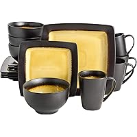 Gibson Elite Ocean Paradise Square Dinnerware Set, Service for 4 (16pcs), Amber