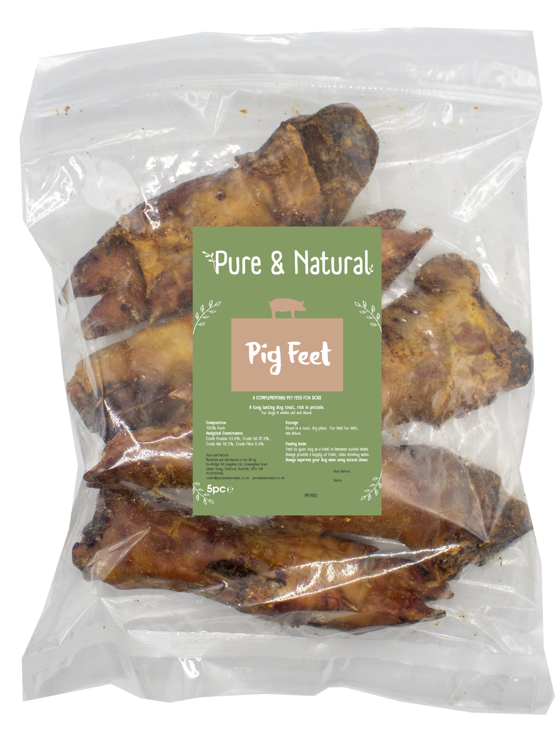Pure & Natural Pig Feet - Natural Dog Chews Long Lasting with Dog Bones Large - Long Lasting Dog Chew - Pig Trotters Bones for Dogs - Healthy Dog Chews - 5 Pieces