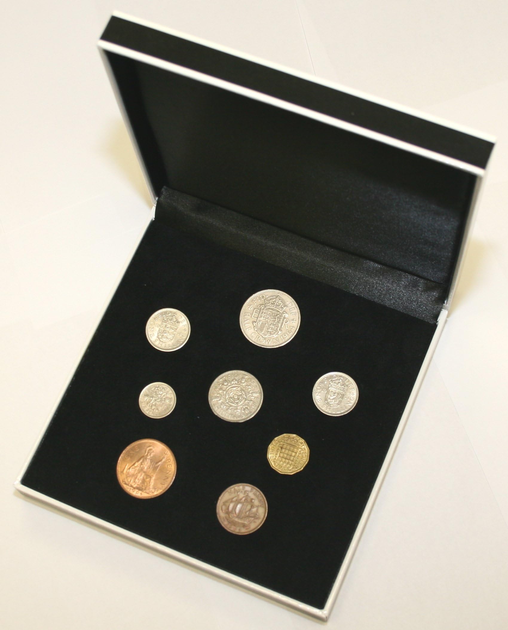 1964 Complete British Coin Year Set in a Specially Designed Quality Presentation Case (170mm x 170mm x 36mm) Contains Every Coin Issued In 1964 All Professionally Graded Very Fine or Better Condition