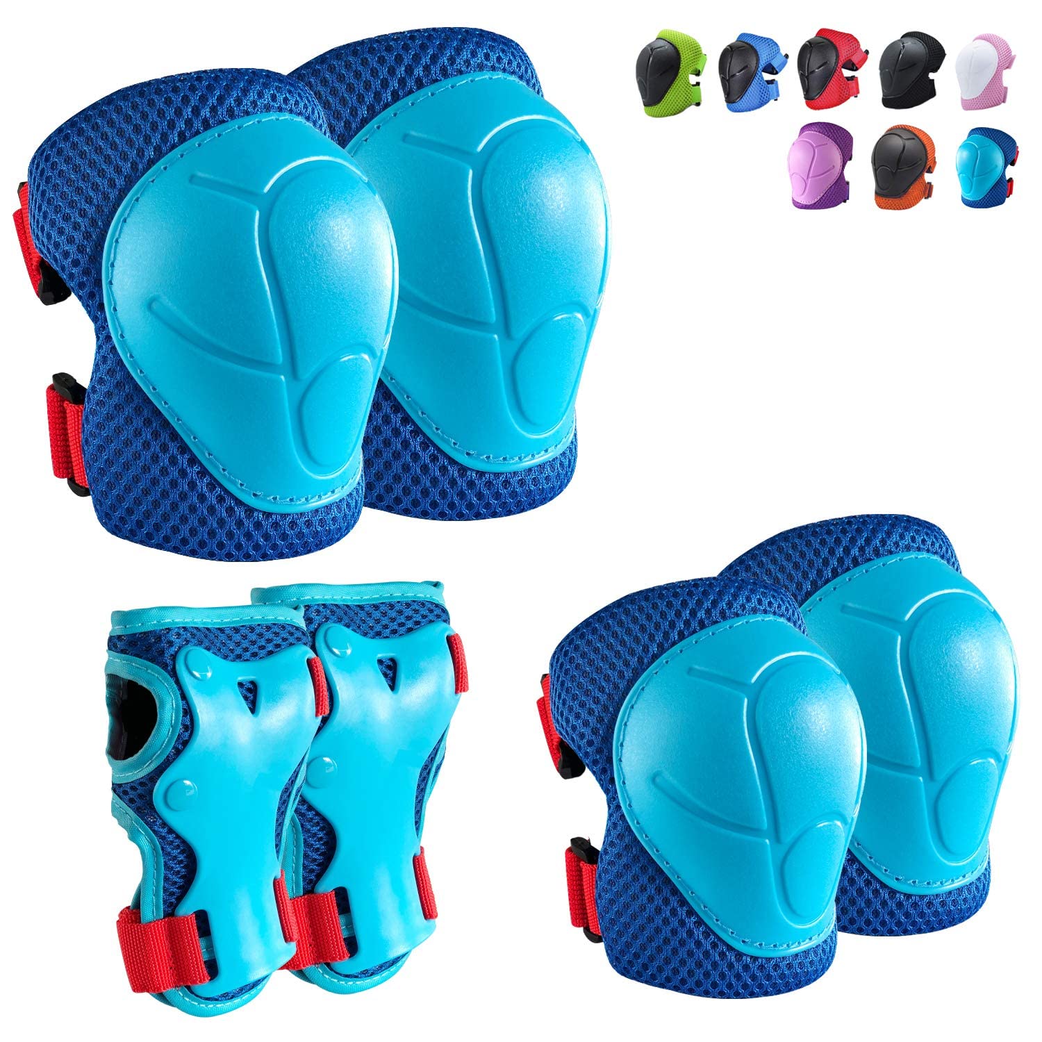 CKE Knee Pads for Kids Knee pads and Elbow Pads Toddler Protective Gear Set Kids Elbow Pads and Knee Pads for Girls Boys with Wrist Guards 3 in 1for Skating Cycling Bike Rollerblading Scooter Blue/Red โ image 1
