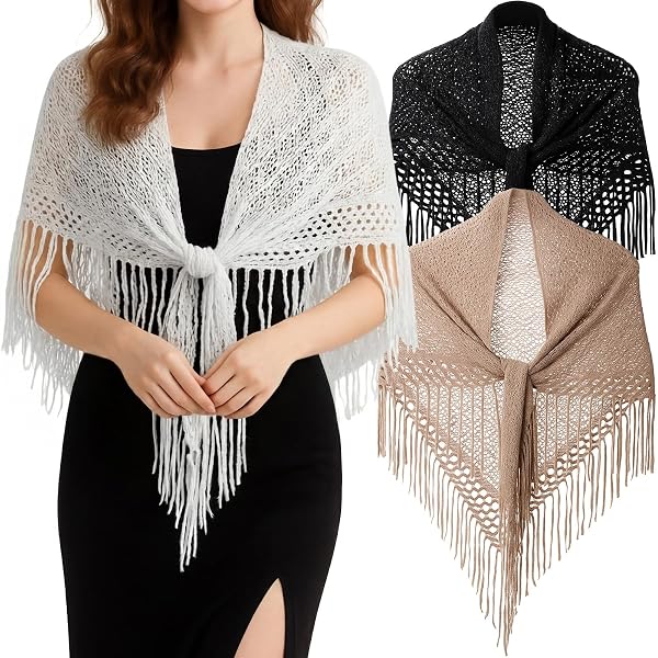 Fringe Boho Shawl/natural Beige Shawl/summer Cover Up/cotton  Elegant Fringe Knit Triangle Shawl Wrap Trendy Boho Open Front Pashmina Scarf main image 1