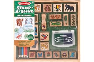 Melissa & Doug Stamp-a-Scene Stamp Set: Rain Forest - 20 Wooden Stamps, 5 Colored Pencils, and 2-Color Stamp Pad