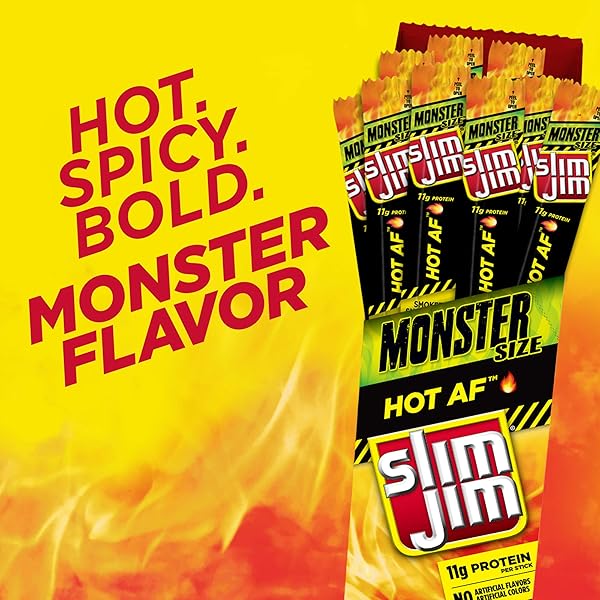 SLIM JIM MONSTER SMOKED MEAT STICKS, HOT AF FLAVOR, HIGH PROTEIN EASTER BASKET STUFFER FOR MEN, 1.94 OZ. (18 COUNT)