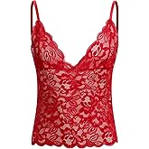 ABAFIP Men’s Lace Cami Top Floral Sheer Camisole Ruffle V-Neck Sleeveless Shirt See Through Undershirt