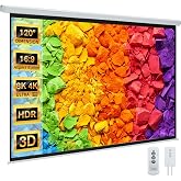 YODOLLA Motorized Projector Screen 120 inch 16:9 White, Electric Auto Pull Down Movie Screen with Remote, 4K 8K HD 3D Ready, Wall Ceiling Mount for Home Theater Backyard Patio Outdoor Indoor