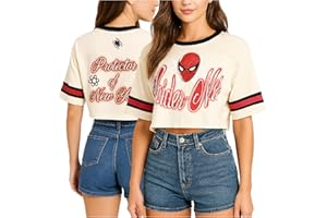 Marvel Spider-Man Womens Graphic Tees - Cropped Baby Tee, Tank Top, and Full Length Crewneck Retro Graphic Shirts for Women