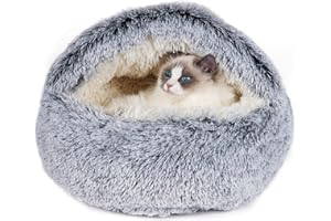 Qianchilang Cat Beds & Dog Bed with Cover Cave, Dog Beds for Small Dogs, Round Soft Plush Donut Calming Pet Bed for Indoor Cats or Small Dog, Washable Puppy Bed with Non-Slip Bottom-20inch
