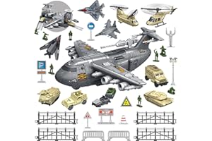 COOLFOX Military Airplane Toy for Kid - 2-in-1 Airplane Playset for Ages 5-7 3-6 Boy, Fighter Jet with 6 Truck Vehicle, 5 Helicopter, Army Men, Car Kit for 4 5 6 7 8 Years Old Child Birthday