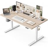 Grandder 55x32 Large Electric Standing Desk, Height Adjustable Computer Desk with 2 Memory Presets, 31.5" Deep Desktop Sit Stand Desk Home Office Desk Workstation Table with Hooks, Light Walnut