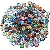 ULTNICE Glass Cabochons Mosaic Printed Glass Dome Cabochons Mosaic Tiles for Crafts 200pcs
