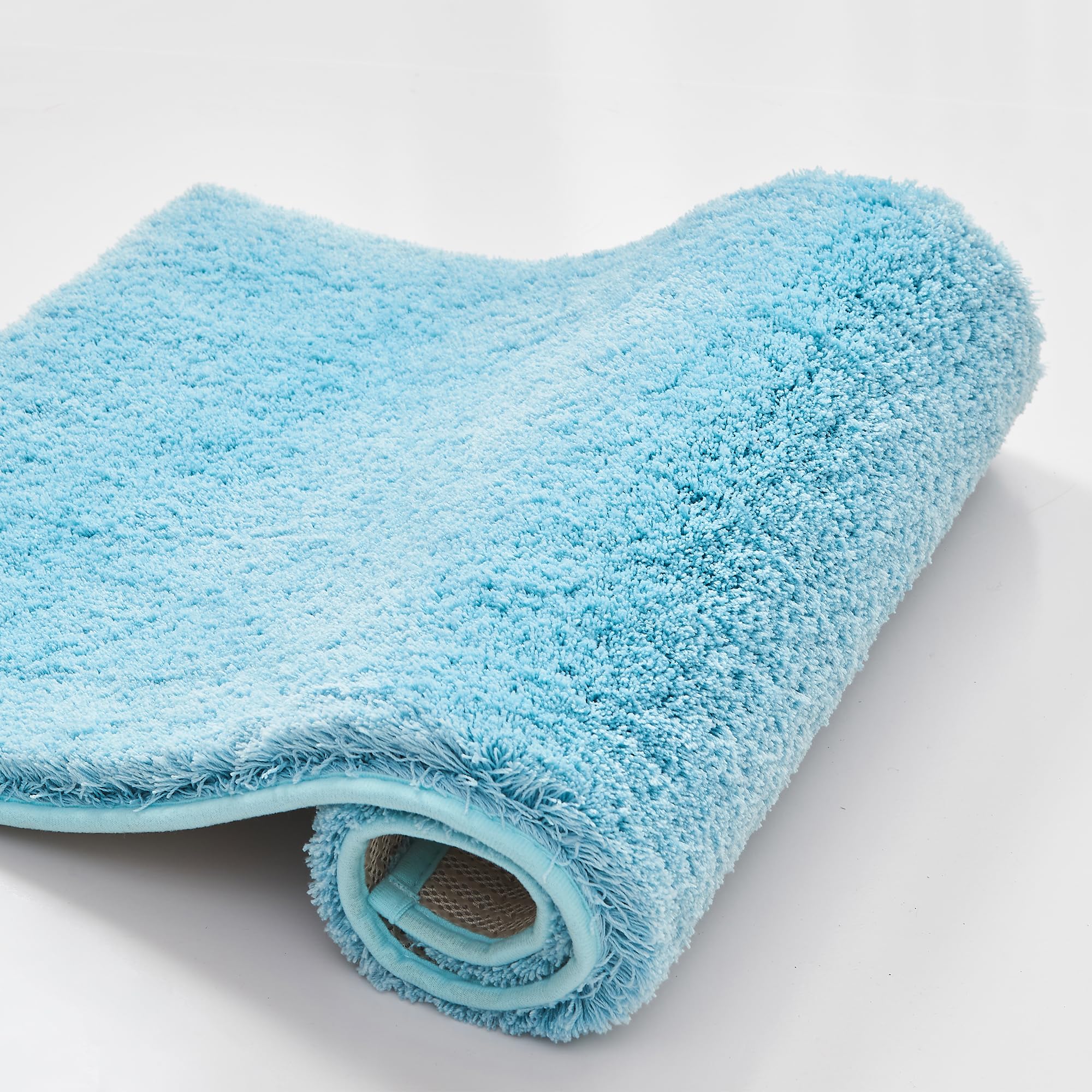 CozeCube Upgraded Shaggy Bath mat for Bathroom Non Slip 36" X 24", Super Soft Quick Dry Bath Rugs, Fluffy Plush Bathroom Rugs Machine Washable, Light Blue