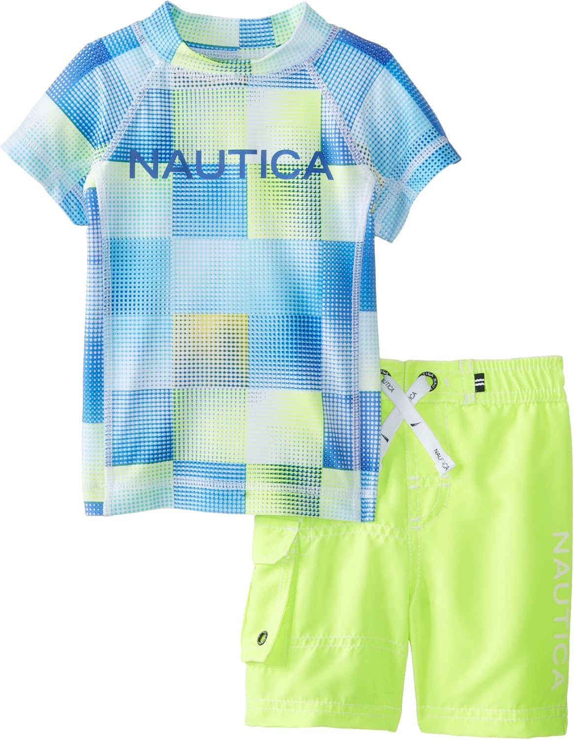 Nautica Baby Boys' 2 piece Rashguard Swimwear Set, Neon