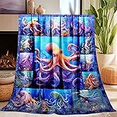 Octopus Throw Blanket Gifts for Kids Adults, Super Soft Cool Funny Nautical Octopus Stuffed Decor Blanket Gift for Women Men Girls Boys, Warm Cozy Fuzzy Plush Fleece Flannel Blankets 50"x40" for Couch