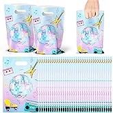 50 Pcs Disco Party Favor Bags Retro 70s 80s 90s Disco Ball Music Dance Plastic Goodie Bags with Handles Hip Hop Candy Treat Gift Bags for Back to the 1980s Hippie Birthday Party Supplies Decorations