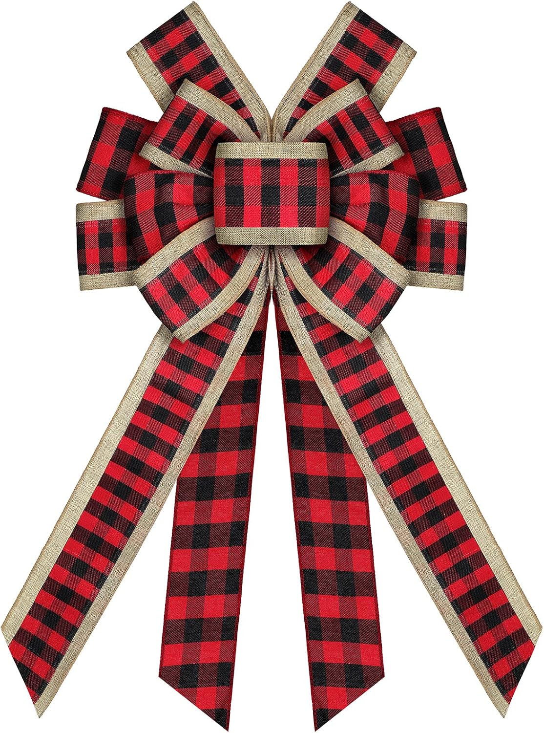 Bows & Ribbons - Christmas Bow Large Buffalo Plaid Bow Christmas Wreath Bow Xmas Checkered Bow Holiday Christmas Bows for Christmas Tree Crafts DIY Bow Decoration(Red and Black, 11.4 x 20.9 Inches)