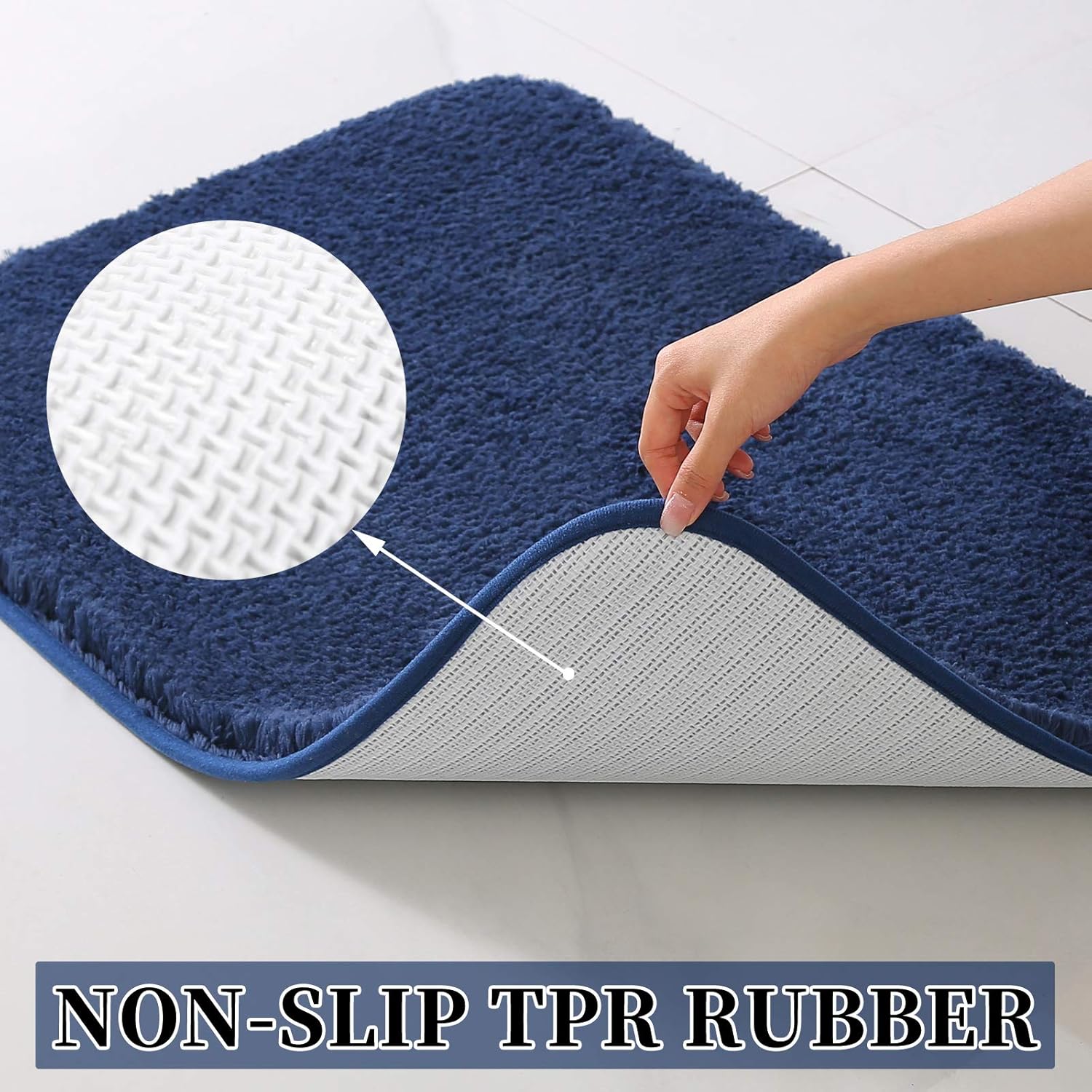 Bathroom Rug Non Slip Machine Washable, Bath Mat Durable Extra Thick, Shower Rug Microfiber Soft Absorbent(20 x 32 Inch, Dark Blue): Kitchen & Dining