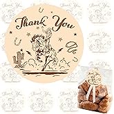 84pcs Western Cowboy Thank You Stickers Brown Wild West Rodeo,Howdy Western Thank You for Celebrating with us Howdy Party Decorations.2inches