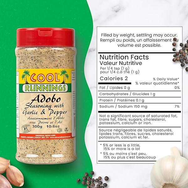 COOL RUNNINGS ADOBO SEASONING WITH PEPPER AND GARLIC 300G – SAVORY AND AROMATIC ADOBO SPICE BLEND FOR MEATS, VEGETABLES, FISH, SEAFOOD AND STEWS