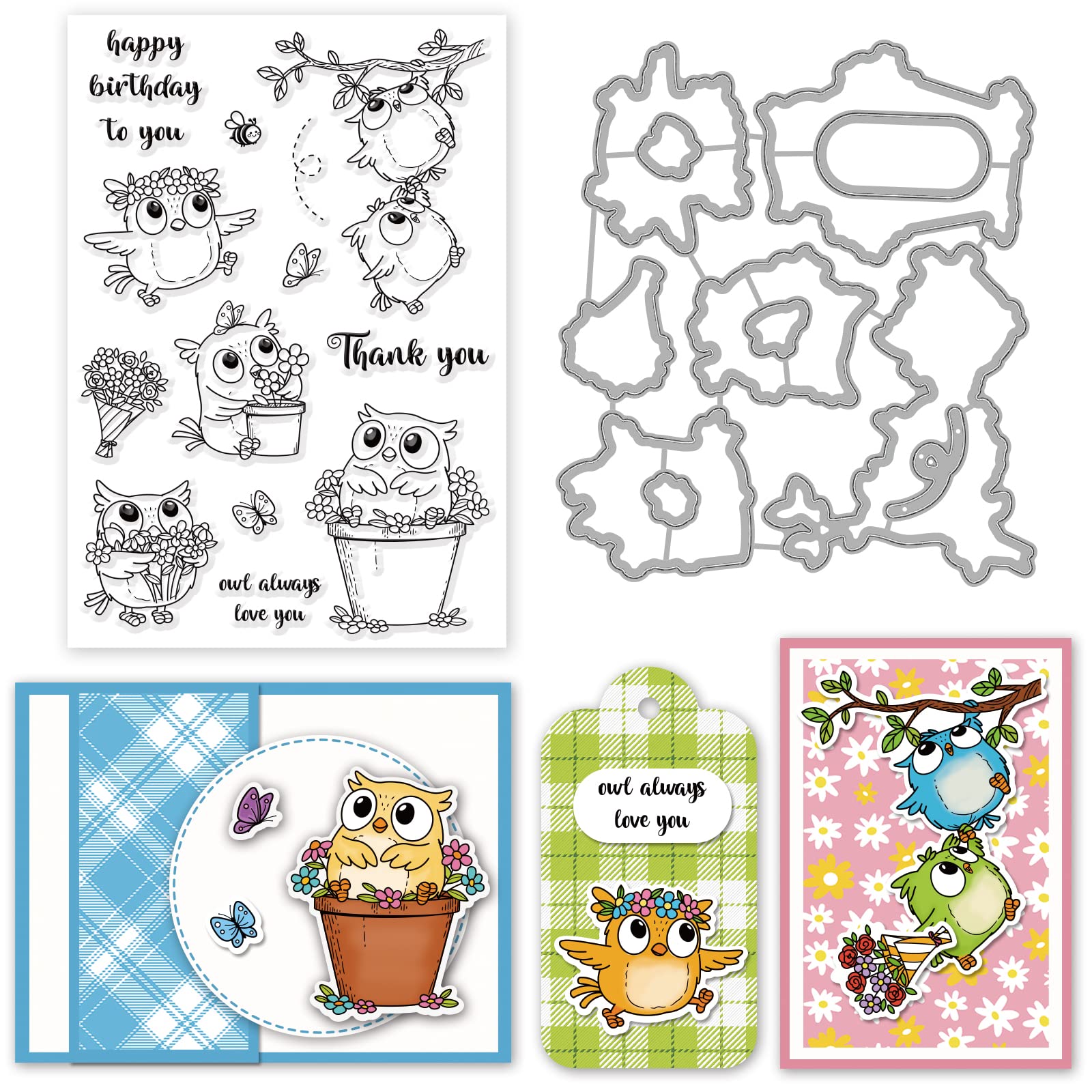 INFUNLY Flowers Birds Clear Stamps Easter Silicone Words Clear Stamps Transparent Rubber Stamp and Die Sets for DIY St. Patrick's Day Scrapbooking Photo Album Crafts Decorations