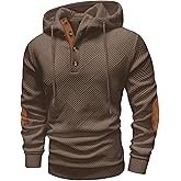 Mens Fashion Pullover Hoodies Long Sleeve Thermal Drawstring Button Texture Hooded Sweatshirt