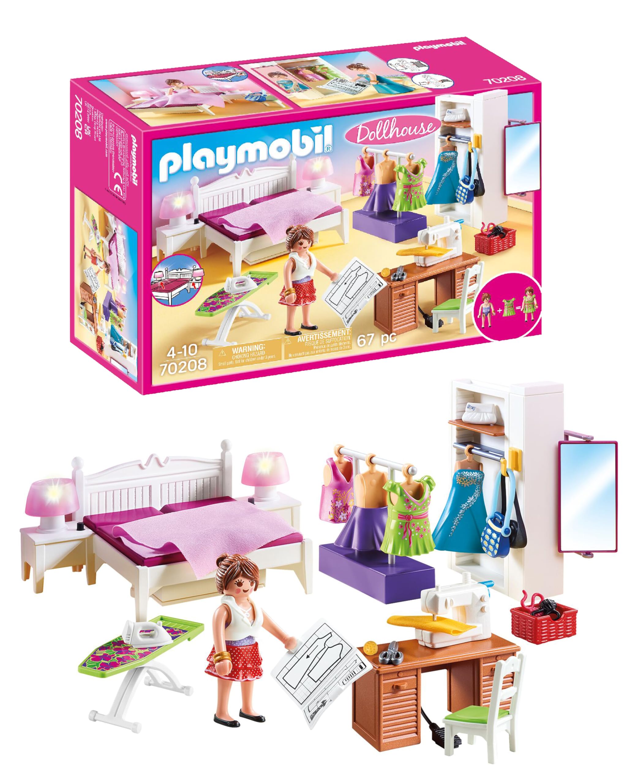 Playmobil 70208 Dollhouse Master Bedroom with Interchangable Dresses, With Lighting Effects, for Children Ages 4+
