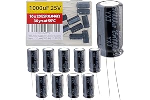 EEEEE 1000uF 25V 10x20mm Rubycon Electrolytic Capacitor Low ESR 0.046Ω Long Life 36yrs at 55 Degree C mfd mircofarad Micro Farad Radial Lead Aluminum Capacitors (Pack of 10)